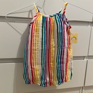 Primary baby bubble tank romper in rainbow stripe